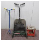 Push Lawn Mower, Garden Claw, and Shop Stool