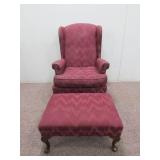Burgandy High Back Formal Chair W/ Ottoman