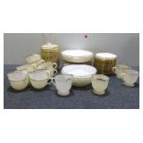 59pc Set Of Fire King Gold Rim Dishes
