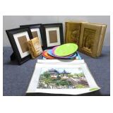 (3) Black Picture Frames, (3) Oriental Place Mats