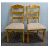 (2) Solid Light Oak Chairs w/ Padded Cushions