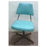 Vintage Turquoise Swivel Chair On Metal Base