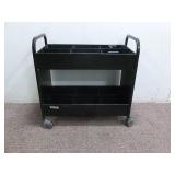 Black Metal Rolling Cart W/ Bins on Top & Bottom