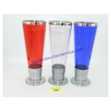 Lot of 9 Red/Clear/Blue Pilsner Glasses