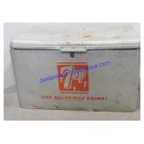 Vintage 7-UP Cooler Filled w/ Misc. Glass Bottles