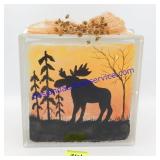 Moose Painted Glass Block (8 x 8)