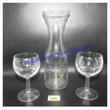 Etched Glass Decanter With 6 Matching Glasses