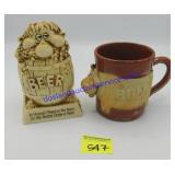 Novelty Beer Statue & Enesco Bull Mug