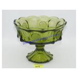 Green Fostoria Coin Stemmed Bowl 7"