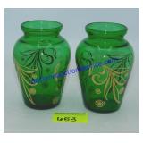 Pair of Small Green Glass Vases