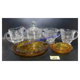 Glass Amber Ashtrays, Sugar & Cream Dishes, Etc.