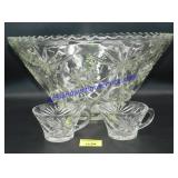 Large Glass Punch Bowl w/ 12 Cups