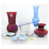 Red Anchor Hocking Vase & Other Misc. Glassware