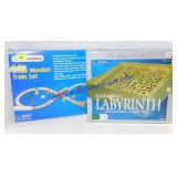 Wooden Train Set and Labyrinth Game