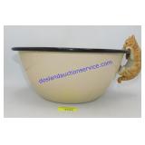 Heavy Enamelware Bowl with Side Hanging Cat