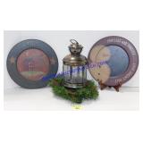 Decorative Lantern and (2) Decorative Plates