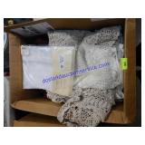 Box of Table Cloth, Dolies, Curtains Etc