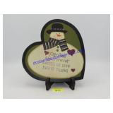 Snowman Wooden Heart Sign 10"