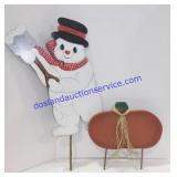 Wooden Pumpkin and Snowman Yard Art