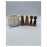Small Wooden S + P Shakers, Candlesticks & Mug