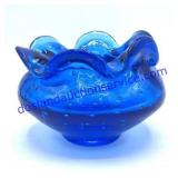 Blue Glass Scalloped Dish
