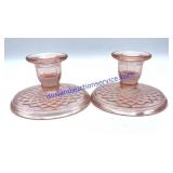 Set of Pink Glass Candlesticks