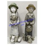 Pair of Wooden Yard Statues (17")