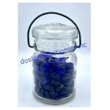 Glass Jar w/ Blue Glass Stones