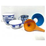 Ball & Tupperware Funnels, Enamelware Mug &