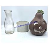 Stoneware Dish, Milk Jar & Pumpkin Votive Holder