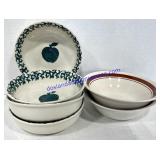 Lot of (4) Folk Craft Apple Bowls & (2) Stoneware