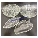 Pair of Glass Bowls & Leaf Platters