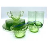 Flat of Green Glassware