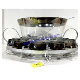 Glass Punch Bowl, Cups, Ladle & Rack