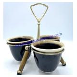 (3) Small Stoneware Bowls & Stand (9")