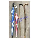 Pair of Wooden Canes & Umbrellas