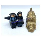 Cast Iron Anvil, Figurines & Brass Dog