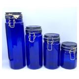 Lot of (4) Blue Glass Canisters