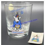 Spuds MacKenzie Bud Light Beer Glass & Sticker