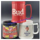 Lot of (3) Plastic Budweiser Mugs
