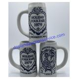 Lot of (3) 1979 Holiday Folk Fair Steins