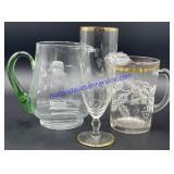 Pair of Glass Pitchers & Tall Glass