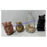 2 Cast Iron Piggy Banks & Pig Decor