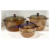 Lot of (3) Vintage Glass Visions By Corning Pots