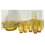 Large Lot of Vintage Amber Colored Glassware