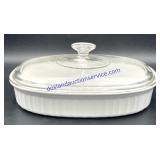 White Corningware Divided Casserole Dish & Lid