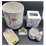 Pig Bathroom Set - Soap Holder , Garbage Can ,
