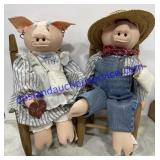 Farmer Pigs On Bench