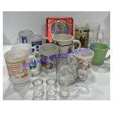 Flat of Misc Mugs & Cups W/ Christmas Tin