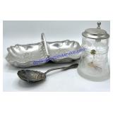 Wm. Rogers Spoon, Glass Stein & Serving Tray